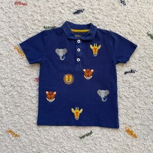 Mini Boden Navy Blue Animal Embroidered Polo Shirt